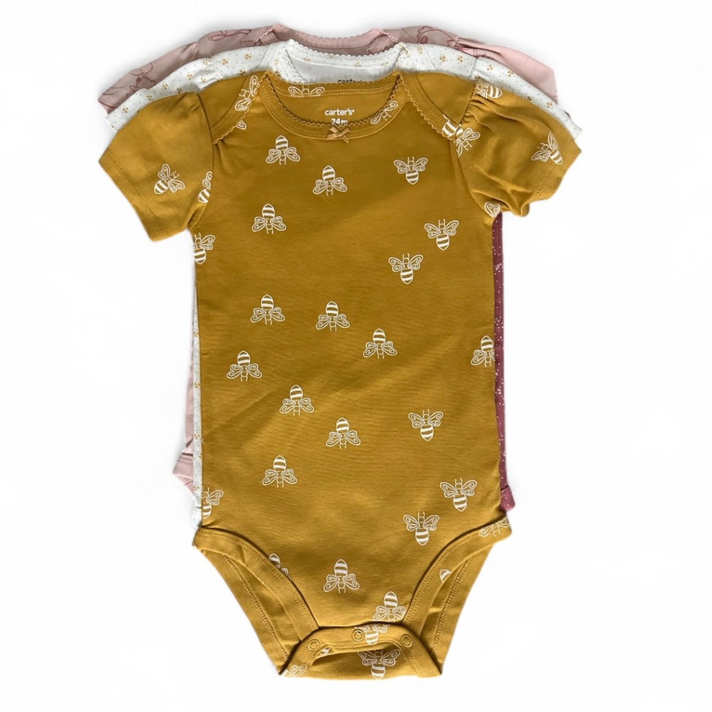 Carter's Pink and Yellow 5 Piece Bodysuits Soft Cotton Onesies Size 24 mo. NWT - Picture 3 of 6